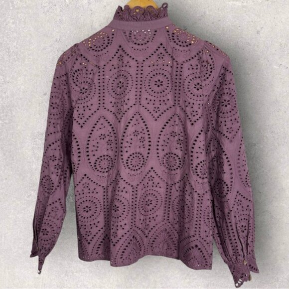 Sezane Chlo Ruffle Button Front Shirt Wisteria Purple Size 34 French US 2 Top - Picture 6 of 14